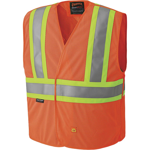 6914A Flame Resistant Safety Vest, High Visibility Orange, Medium/Small, Polyester Duraquip Inc