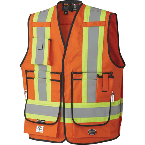 7732 FR-Tech&reg; Flame-Resistant Arc Surveyor's Vest, Small, High Visibility Orange, 9.7 cal/cm² Duraquip Inc