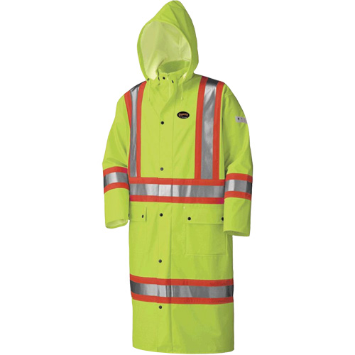 5897 Flame Resistant Waterproof Long Coat, Large, High Visibility Lime-Yellow Duraquip Inc