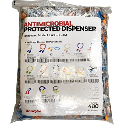 Recharge de bouchons doreille FF-30 pour le distributeur HL400, Vrac - Sac en poly, Avec cordon Duraquip Inc