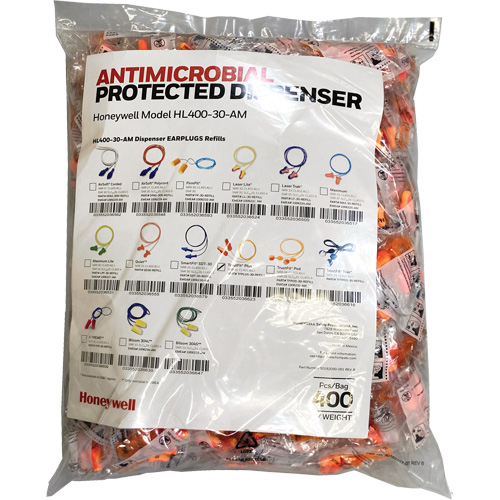 Recharge de bouchons doreille TFP-30 pour le distributeur HL400, Vrac - Sac en poly, Avec cordon Duraquip Inc