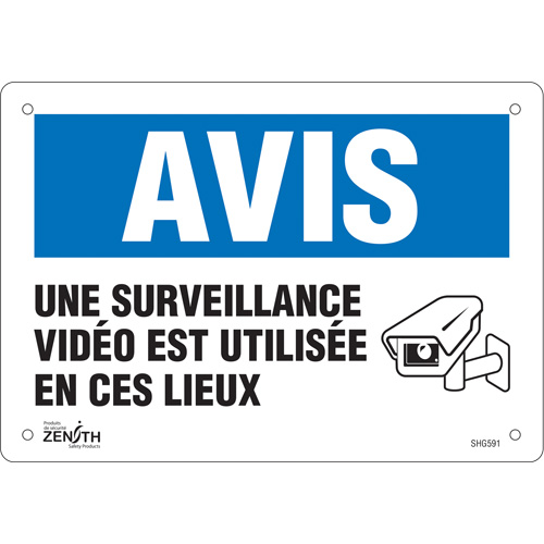 Enseigne  Surveillance vid&eacute;o , 7" x 10", Plastique, Français avec pictogramme Duraquip Inc