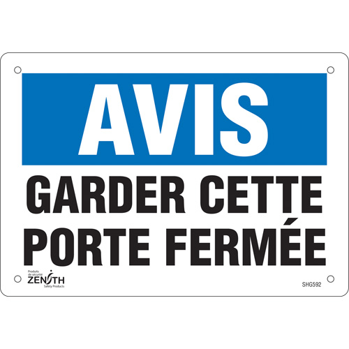 Enseigne  Porte ferm&eacute;e , 7" x 10", Vinyle, Français Duraquip Inc