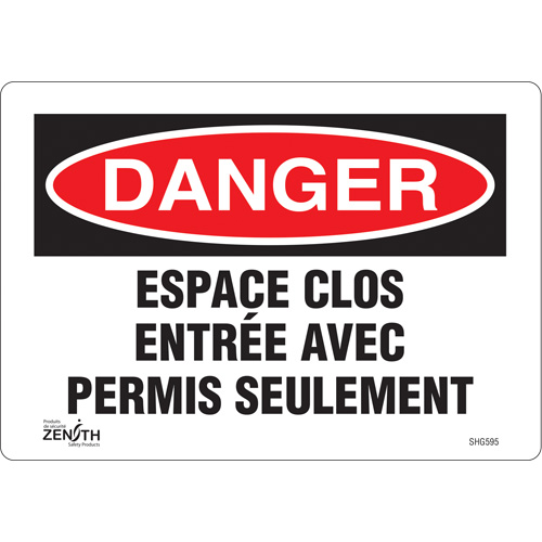 Enseigne  Espace clos , 7" x 10", Vinyle, Français Duraquip Inc