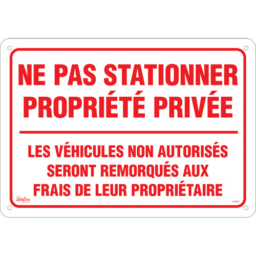 Enseigne  Ne pas stationner propri&eacute;t&eacute; priv&eacute;e , 14" x 20", Aluminium, Français Duraquip Inc