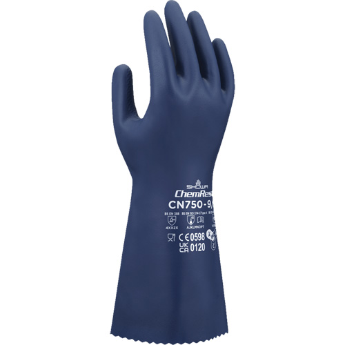 CN750 Chemical-Resistant Gloves, Size Small/7, 13" L, Nitrile, 18-mil Duraquip Inc