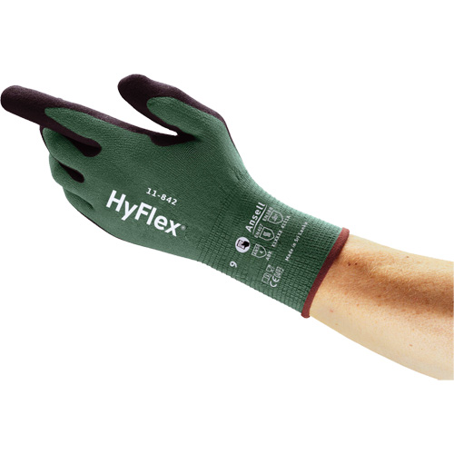 Gants polyvalents &eacute;coresponsables HyFlex 11-842, 5, R&ecirc;vetement Mousse de nitrile, Calibre 15, Enveloppe en Nylon Duraquip Inc