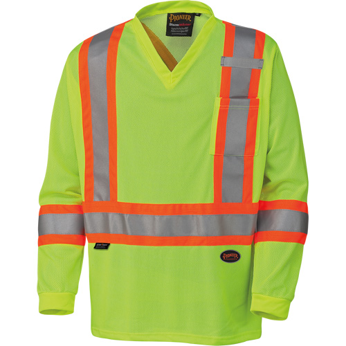 6985 Traffic Micro Mesh Long-Sleeved Safety Shirt, Small, High Visibility Lime-Yellow Duraquip Inc
