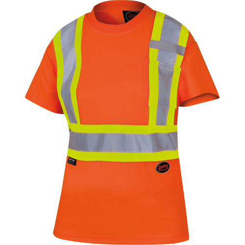 6948 Women's Bird's-Eye Safety T-Shirt, Polyester, X-Small, High Visibility Orange Duraquip Inc