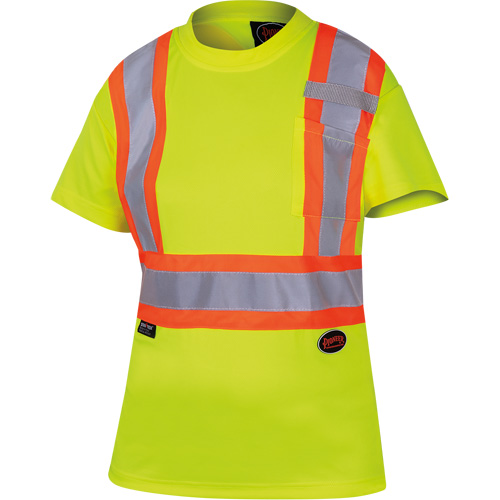 6949 Women's Bird's-Eye Safety T-Shirt, Polyester, X-Small, High Visibility Lime-Yellow Duraquip Inc