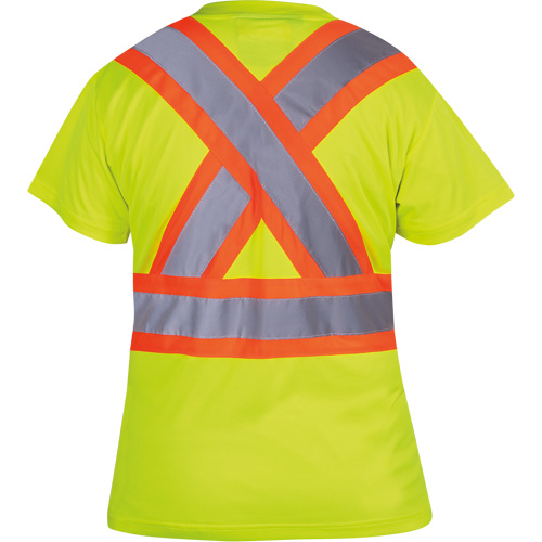 6949 Women's Bird's-Eye Safety T-Shirt, Polyester, X-Small, High Visibility Lime-Yellow Duraquip Inc