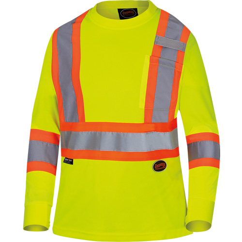 6969 Women's Bird's-Eye Long-Sleeved Safety Shirt, Polyester, X-Small, High Visibility Lime-Yellow Duraquip Inc