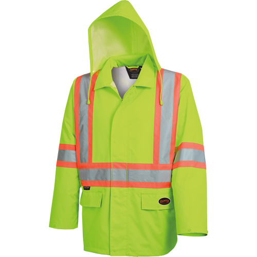 5628 Manteau de s&eacute;curit&eacute; imperm&eacute;able The Rock, Polyester/Polyur&eacute;thane, Jaune lime haute visibilit&eacute;, Petit Duraquip Inc