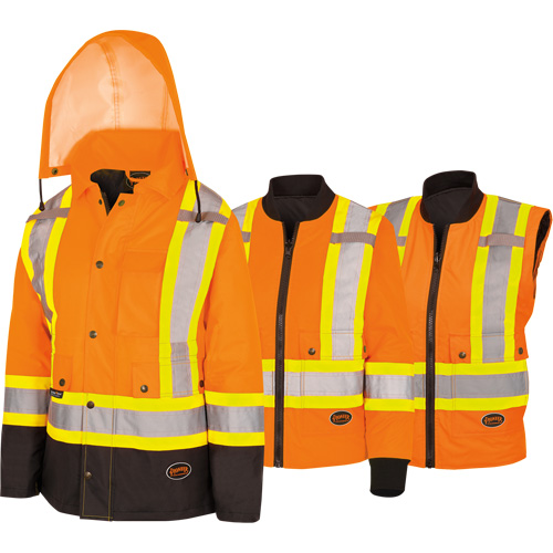 5020BBW Manteau 7 en 1 imperm&eacute;able pour femmes avec capuchon, Polyester/Polyur&eacute;thane, Orange haute visibilit&eacute;, T-petit Duraquip Inc