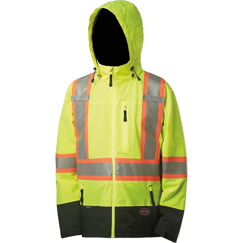 5221 Manteau de s&eacute;curit&eacute; imperm&eacute;able &agrave; coquille souple de premi&egrave;re qualit&eacute;, Polyester, Jaune lime haute visibilit&eacute;, Petit Duraquip Inc