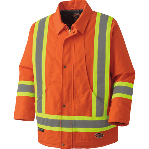 5537A Quilted Duck Safety Parka, High Visibility Orange, Small Duraquip Inc