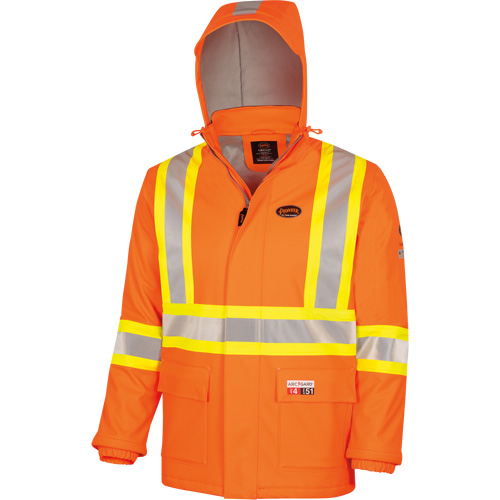 5884 Flash-Gard&reg; FR/Arc-Rated Waterproof Jacket with Hood, Small, High Visibility Orange, 51 cal/cm² Duraquip Inc