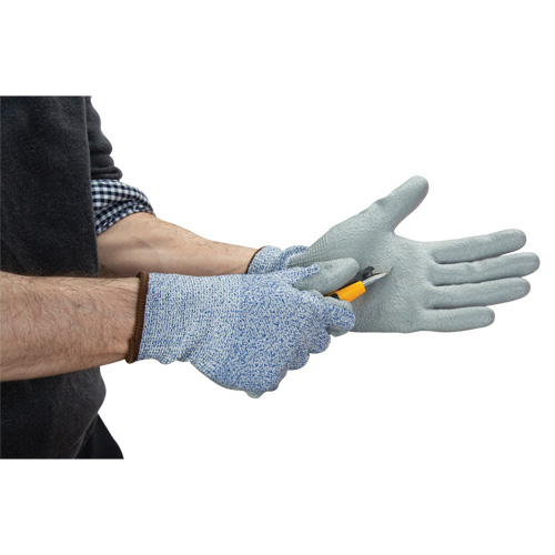 Eco-Friendly Stretch Cut-Resistant Gloves, Size 8, 13 Gauge, Polyurethane Coated, HPPE/RPET Shell, ASTM ANSI Level A2 Duraquip Inc