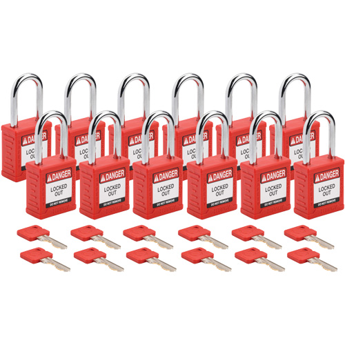 Velocity Lockout Padlocks, Red, Keyed Alike, Nylon, 1-1/2" Width Duraquip Inc