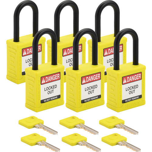Velocity Lockout Padlocks, Yellow, Keyed Different, Nylon, 1-1/2" Width Duraquip Inc