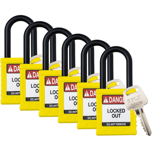 Cadenas de verrouillage Velocity, Jaune, Cl&eacute;s identiques, Nylon, Largeur de 1-1/2" Duraquip Inc