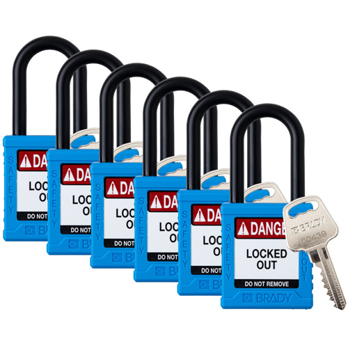 Cadenas de verrouillage Velocity, Bleu, Cl&eacute;s identiques, Nylon, Largeur de 1-1/2" Duraquip Inc