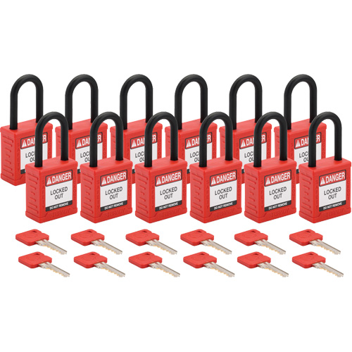Velocity Lockout Padlocks, Red, Keyed Different, Nylon, 1-1/2" Width Duraquip Inc