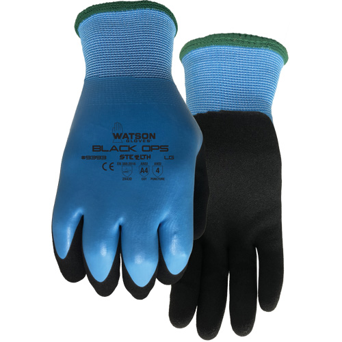 Gants hydrofuges Stealth Black Ops, Taille Petit, Calibre 15, Rev&ecirc;tement Latex de caoutchouc, Enveloppe en Fibre de verre/Polyester, ASTM ANSI niveau A4 Duraquip Inc