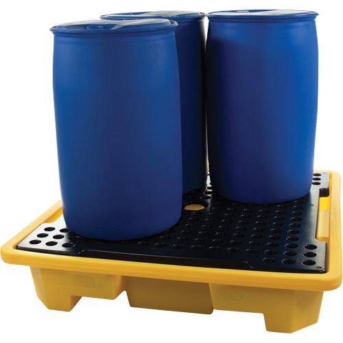 4-Drum Spill Pallet, 66 US gal. Spill Capacity, 57.5" x 57.5" x 12" Duraquip Inc