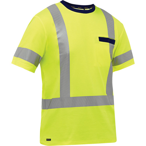 Chemise &agrave; manches courtes et X au dos Bisley, Poly-coton, Petit, Jaune lime haute visibilit&eacute; Duraquip Inc