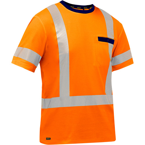 Chemise &agrave; manches courtes et X au dos Bisley, Poly-coton, Petit, Orange haute visibilit&eacute; Duraquip Inc