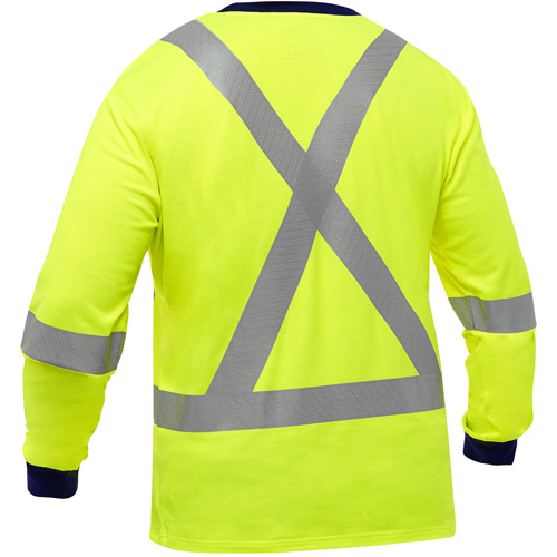 Chemise &agrave; manches longues et X au dos Bisley, Poly-coton, Petit, Jaune lime haute visibilit&eacute; Duraquip Inc
