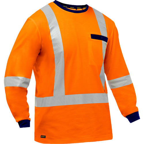 Chemise &agrave; manches longues et X au dos Bisley, Poly-coton, Petit, Orange haute visibilit&eacute; Duraquip Inc