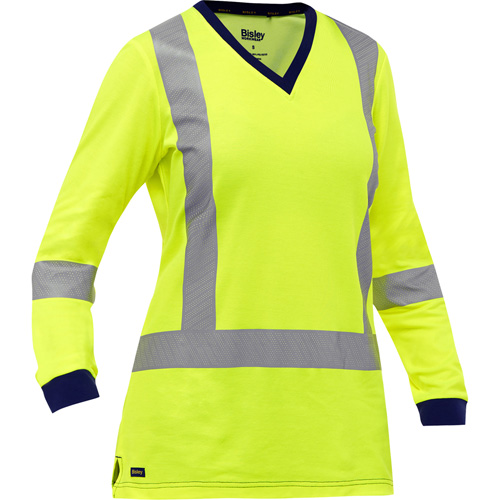 Chemise &agrave; manches longues et X au dos Bisley pour femmes, Poly-coton, Petit, Jaune lime haute visibilit&eacute; Duraquip Inc