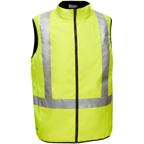 Bisley&reg; X-Back Reversible Puffer Vest, High Visibility Lime-Yellow, Large, Polyester Duraquip Inc
