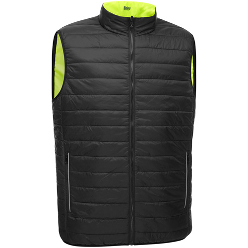 Bisley&reg; X-Back Reversible Puffer Vest, High Visibility Lime-Yellow, Large, Polyester Duraquip Inc