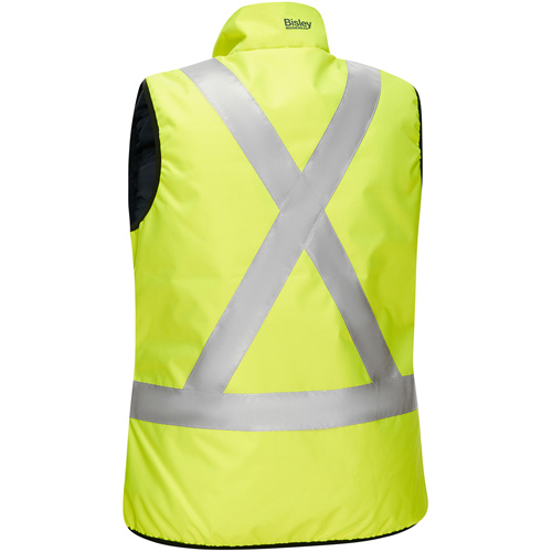 Bisley&reg; X-Back Women's Contoured Reversible Puffer Vest, High Visibility Lime-Yellow, Large, Polyester Duraquip Inc