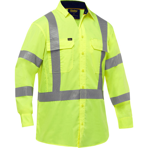 Chemise de travail &agrave; manches longues et X au dos Bisley avec X-Airflow, Poly-coton, Petit, Jaune lime haute visibilit&eacute; Duraquip Inc