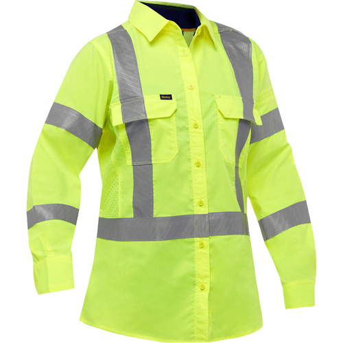 Chemise de travail &agrave; manches longues et X au dos Bisley avec X-Airflow pour femmes, Poly-coton, Petit, Jaune lime haute visibilit&eacute; Duraquip Inc