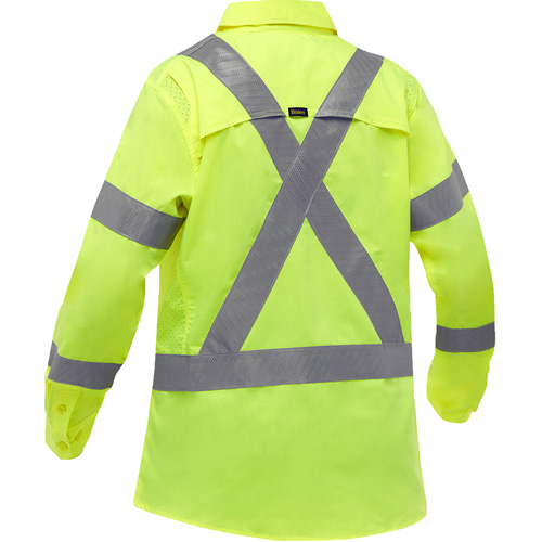 Chemise de travail &agrave; manches longues et X au dos Bisley avec X-Airflow pour femmes, Poly-coton, Petit, Jaune lime haute visibilit&eacute; Duraquip Inc