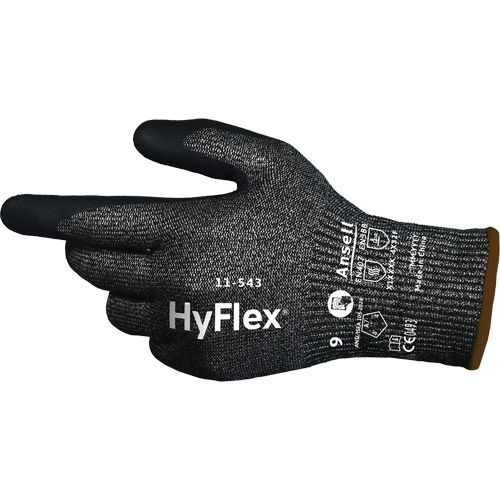 HyFlex&reg; 11-543 Cut Resistant Gloves, Size 6, 13 Gauge, Nitrile Coated, Nylon/Stainless Steel/HPPE/Spandex Shell, ASTM ANSI Level A7/EN 388 Level F Duraquip Inc