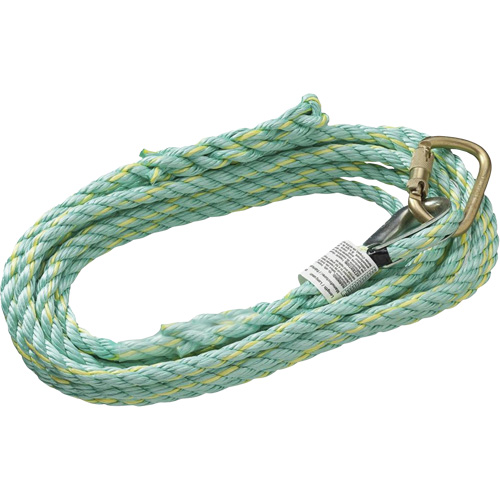 VL-1115-25 Vertical Lifeline Rope with Anchor End Carabiner & Trailing End Back Splice, Copolymer Duraquip Inc