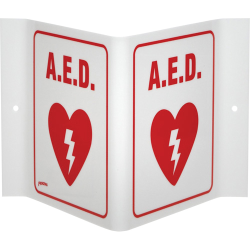 "A.E.D." V-Style Sign, 6" x 9", Acrylic, English with Pictogram Duraquip Inc