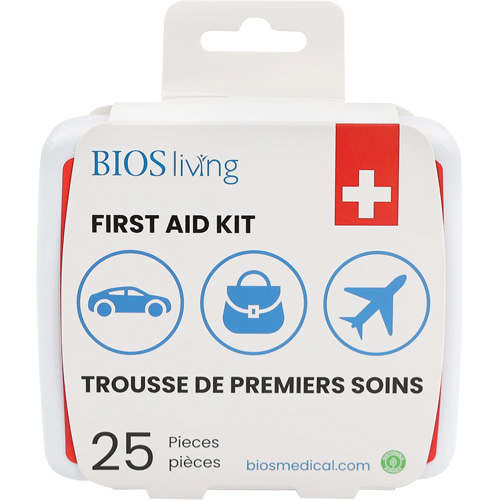 Trousse de premiers soins pour la maison et le voyage de 25 morceaux, Boîte en plastique Duraquip Inc