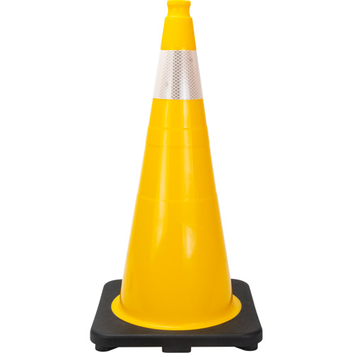 C&ocirc;ne de signalisation de premi&egrave;re qualit&eacute;, 28", Jaune, Bande(s) r&eacute;fl&eacute;chissante(s) 4" Duraquip Inc