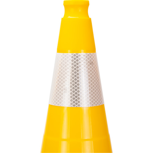 C&ocirc;ne de signalisation de premi&egrave;re qualit&eacute;, 28", Jaune, Bande(s) r&eacute;fl&eacute;chissante(s) 4" Duraquip Inc