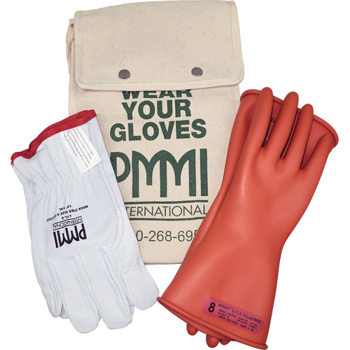 Rubber Electrical Insulating Glove Kit, ASTM Class 0, Size 8, 11" L Duraquip Inc