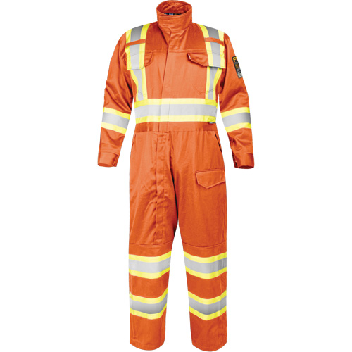 Combinaison ignifug&eacute;e avec bandes haute visibilit&eacute;, Taille Petit, Orange Duraquip Inc