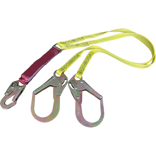 External Energy Absorber Lanyard with 2-1/4" Hooks, 6', Snap Hook Center, Snap Hook Leg Ends, Polyester Duraquip Inc