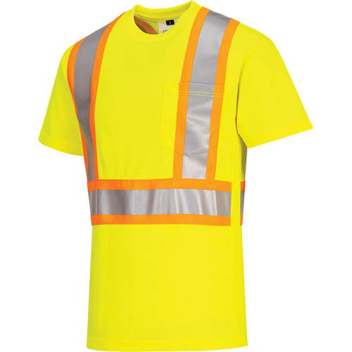 T-shirt de s&eacute;curit&eacute; &agrave; bandes contrastantes, Polyester, Petit, Jaune lime haute visibilit&eacute; Duraquip Inc
